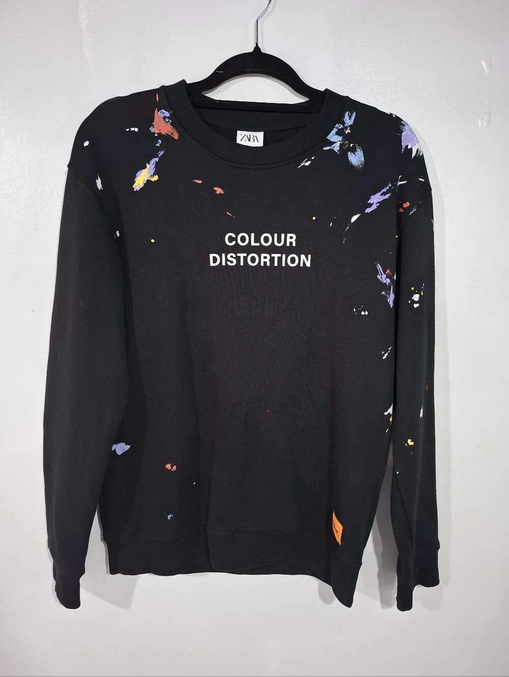 Zara Colour Distortion Paint Splatter Sweatshirt Mens Size Medium Black